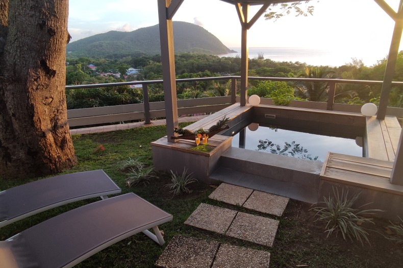 Suite vue mer formule hôtel - Le jardin avec la piscine privée avec une vue sur la mer